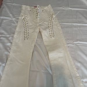 White tie up jeans